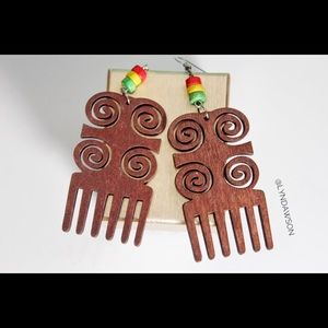 Adinkra wood comb earrings